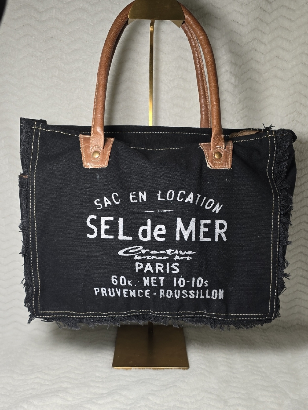 Shy Shy Bags Sel De Mer Upcycled Canvas & Cowhide Tote Bag